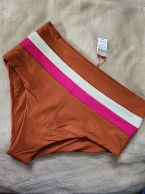 L,*Space Rust Bikini Bottom with Pink and White Stripes